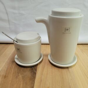 Shikika Japan Soy Pot Dispenser and Sauce Dish White Ceramic New